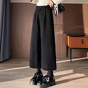 【AnZa】高腰毛呢八分直筒闊腿褲(3色) FREE 深灰