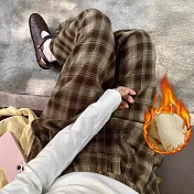 【AnZa】格紋羊羔絨加絨加厚長褲(多色) FREE 復古棕