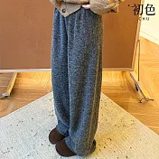 【初色】簡約純色加厚保暖直筒寬鬆闊腿褲休閒褲寬褲長褲-共2色-17022(M-XL可選) M 灰色