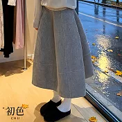 【初色】韓系氣質純色毛呢厚款顯瘦A字裙中長裙半身裙-淺灰色-17024(M-XL可選) M 淺灰色