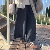 【初色】簡約休閒寬鬆高腰鬆緊腰針織直筒闊腿八分褲寬褲長褲-共2色-17031(M-XL可選) M 深灰色