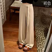 【初色】休閒簡約純色繫帶鬆緊腰垂感針織闊腿褲休閒褲寬褲長褲-共3色-17042(F可選) F 燕麥色