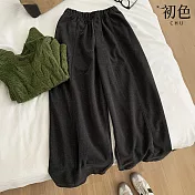 【初色】復古簡約休閒寬鬆鬆緊高腰拖地褲梧桐褲寬褲長褲-共2色-17205(M-XL可選) M 黑灰色