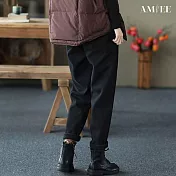 【AMIEE】洋氣百搭加絨休閒褲(KDPQ-9367) 3XL 黑色