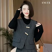 【AMIEE】韓版設計感顯瘦三件式套裝(KDAQ-948) M 灰色