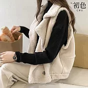 【初色】簡約純色無袖翻領排釦寬鬆絨毛馬甲背心女背心-共4色-17301(M-4XL可選) M 杏色