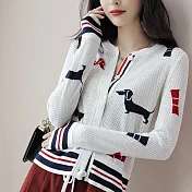 【MsMore】 時髦小狗囉空針織開衫長袖上衣# 127121 FREE 白色