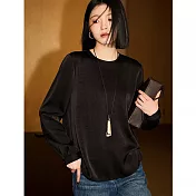 【MsMore】 踏雪尋梅褶皺氣質圓領上衣# 127122 M 黑色