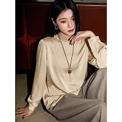 【MsMore】 踏雪尋梅褶皺氣質圓領上衣# 127122 M 杏色