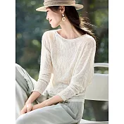 【MsMore】 都市立體浮雕T恤蝙蝠長袖藏肉百搭上衣# 127125 M 杏色