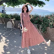 【ACheter】 復古高腰蛋糕裙格紋繫帶襯衫背心長洋裝# 127127 M 紅色