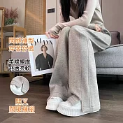 【初色】休閒寬鬆毛呢鬆緊高腰褲口開叉直筒闊腿褲寬褲長褲-共3色-18239(M-3XL可選) M 燕麥色