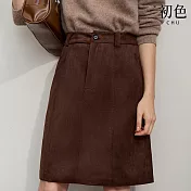 【初色】復古純色口袋高腰顯瘦A字裙短裙半身裙-共2色-18603(M-2XL可選) M 咖啡色