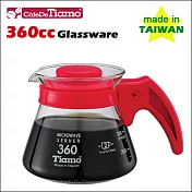 CafeDeTiamo 耐熱玻璃壺 360cc (紅色3杯份) 塑膠把手 (HG2294 R)