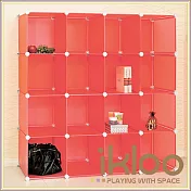 【ikloo】diy家具16格收納櫃/組合櫃 桃花紅