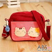 ABS貝斯貓 SIMPLE STYLE微笑貓咪拼布 小型側背包 (活力紅) 88-181