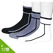 【老船長】休閒T字線毛巾氣墊運動-12雙入 黑色