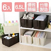 《真心良品》藤蔓風握把式收納籃6.5L(6入) 時尚黑