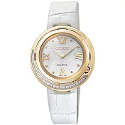 CITIZEN L系列 弦月精靈光動能時真鑽腕錶-金框x白皮帶