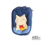 ABS貝斯貓 蝴蝶結貓咪 雙層零錢包 證件包 (海洋藍) 88-111