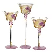 Madiggan手工彩繪玻璃鬱金香高中低燭台三件組- 紫紅色