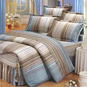 【法式寢飾花季】典雅風情-雙人純棉七件式床罩組(炫彩條紋#3050)晴空藍