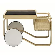 Artek Tea Trolley 900 瓷桌藤籃白輪茶几（黑）