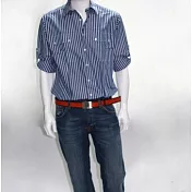 『摩達客』英國進口【Charles Tyrwhitt】高級藍白直紋長袖休閒獵衫A-L