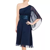 【摩達客】美國進口Landmark斜肩浪漫優雅風深藍派對小禮服/洋裝(含禮盒/附絲巾)XL