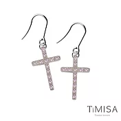 【TiMISA】純鈦耳環一對 彩鑽十字(三色-M) 粉鑽