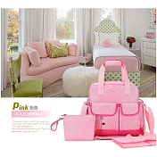 Skinly大容量時尚圓點媽咪包 待產包多功能單肩包 媽媽包粉紅色