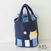 ABS貝斯貓 -可愛樂音貓咪拼布 束口圓筒小提袋 (海洋藍) 88-155