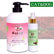 CAT&DOG茶籽酵素寵物精油沐浴乳500ml(玫瑰)+乾洗手噴霧150ml(青檸)