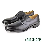 【GREEN PHOENIX】男 紳士皮鞋 商務皮鞋 素面 綁帶 全真皮 臺灣製 US6 黑色