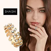 SHASHI 紐約品牌 Amelia 鑲鑽葉子圓形戒指 小寬版 925純銀鑲18K金