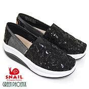 【SNAIL蝸牛】女 休閒鞋 懶人鞋 亮片 金屬珠光 輕量 厚底 EU36 黑色