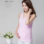 孕婦交叉領罩杯背心/可換罩杯式哺乳衣/月子睡衣內搭現婦裝無袖上衣 /哺乳裝外出無袖喂奶衣純棉莫代爾打底衫哺乳背心產前產後上衣月子服L粉紅色
