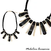 【摩達客】嬉皮風黑金波浪片皮繩項鍊