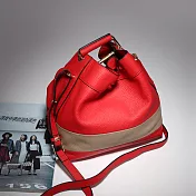 預購【O-ni O-ni】真皮新款韓版牛皮手提包女士條紋色水桶單肩包JZL-9087(5色可選)紅色