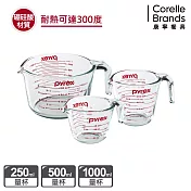 【美國康寧 Pyrex】耐熱玻璃單耳量杯3入組