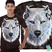 【摩達客】美國進口The Mountain 黑底DJ白狼 純棉環保短袖T恤 成人版S號