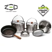 ZED 戶外不鏽鋼鍋具組II L ZBACK0304 / 城市綠洲 (304不銹鋼、三層式鍋面、鑽石塗層、附贈收納袋)