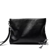 【Zoe’s】頂級牛皮  手感滑順  拉鍊手拿包(紳士黑)