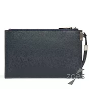 【Zoe’s】頂級牛皮  時尚荔枝紋  拉鍊手拿包(深邃藍)