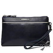 【Zoe’s】頂級牛皮  荔枝紋   洽公拉鍊手拿包(深邃藍)