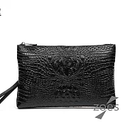 【Zoe’s】頂級牛皮   鱷魚紋 洽公拉鍊手拿包(紳士黑)