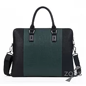 【Zoe’s】頂級牛皮  金屬髮絲紋 撞色兩用公事包(軍綠)