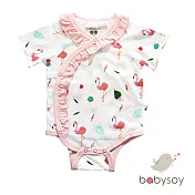 美國 [Babysoy] 有機棉荷葉邊短袖開襟包屁衣307 - 牡丹粉 0-3M