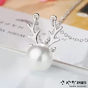 【Sayaka紗彌佳】925純銀可愛麋鹿角珍珠項鍊-白珍珠
