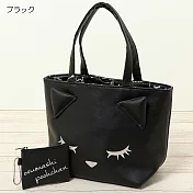 【Pooh Chan-噗將閉眼貓】立體貓耳可反折雙面包(附小零錢包)買就送純銀項鍊 - Black黑